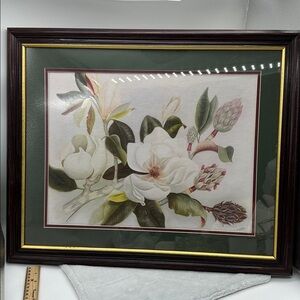 Vintage Framed Magnolias Print Signed Barbara Louque-New Orleans Artist